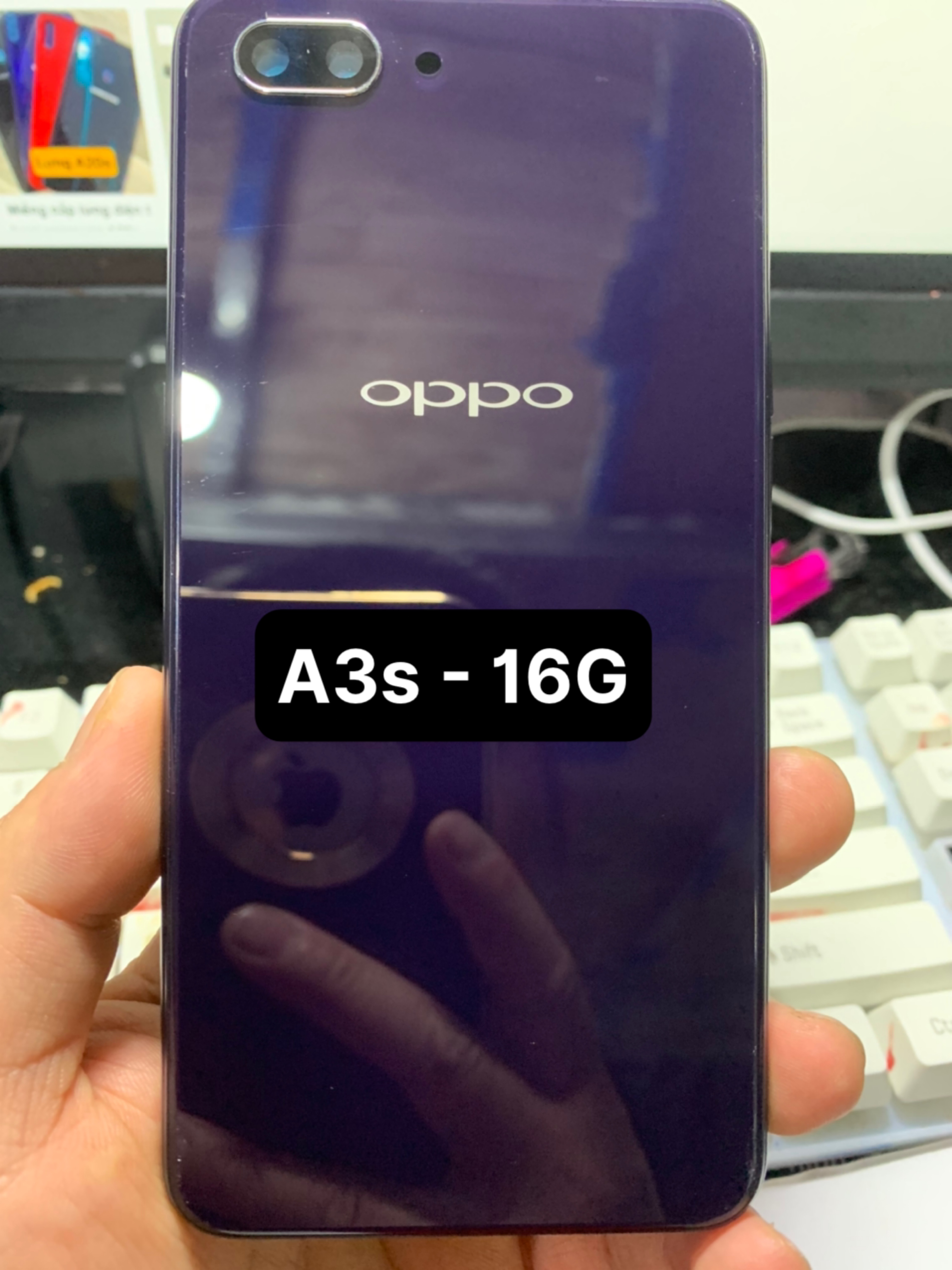 Bộ xương vỏ oppo A3S - 16G kèm kính cam, phím bấm, khay sim