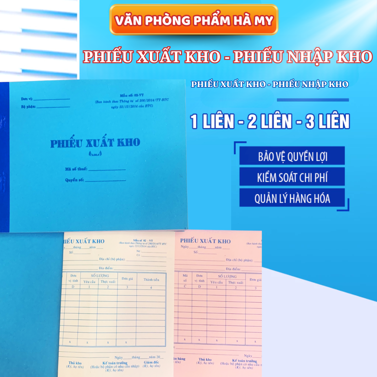 Phiếu Xuất Kho - Nhập Kho 1 Liên, 2 Liên, 3 Liên Khổ A5 (16x20cm)