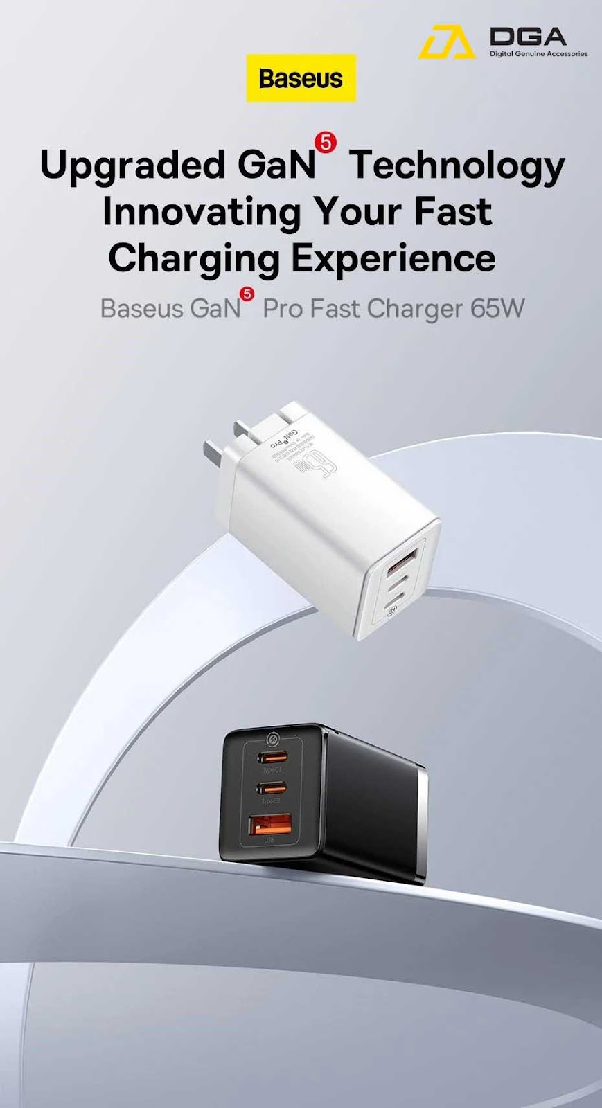 Cóc Sạc Nhanh Baseus GaN5 Pro Quick Charger 65W (Type Cx2 + USB , PD3.0/ PPS/ QC4.0/ SCP/ FCP Multi Quick Charge Protocol, New Upgrade Technology)