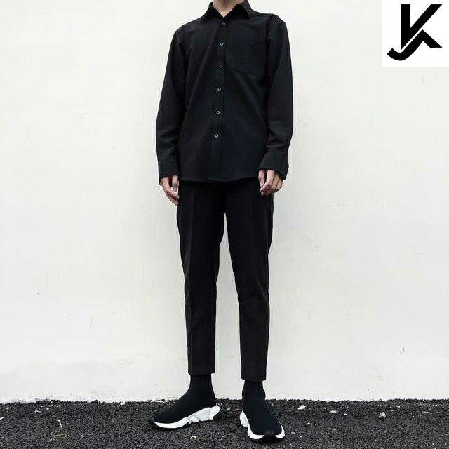 Áo SOMI Đen TRƠN DÀI TAY BASIC Nam Nữ Unisex