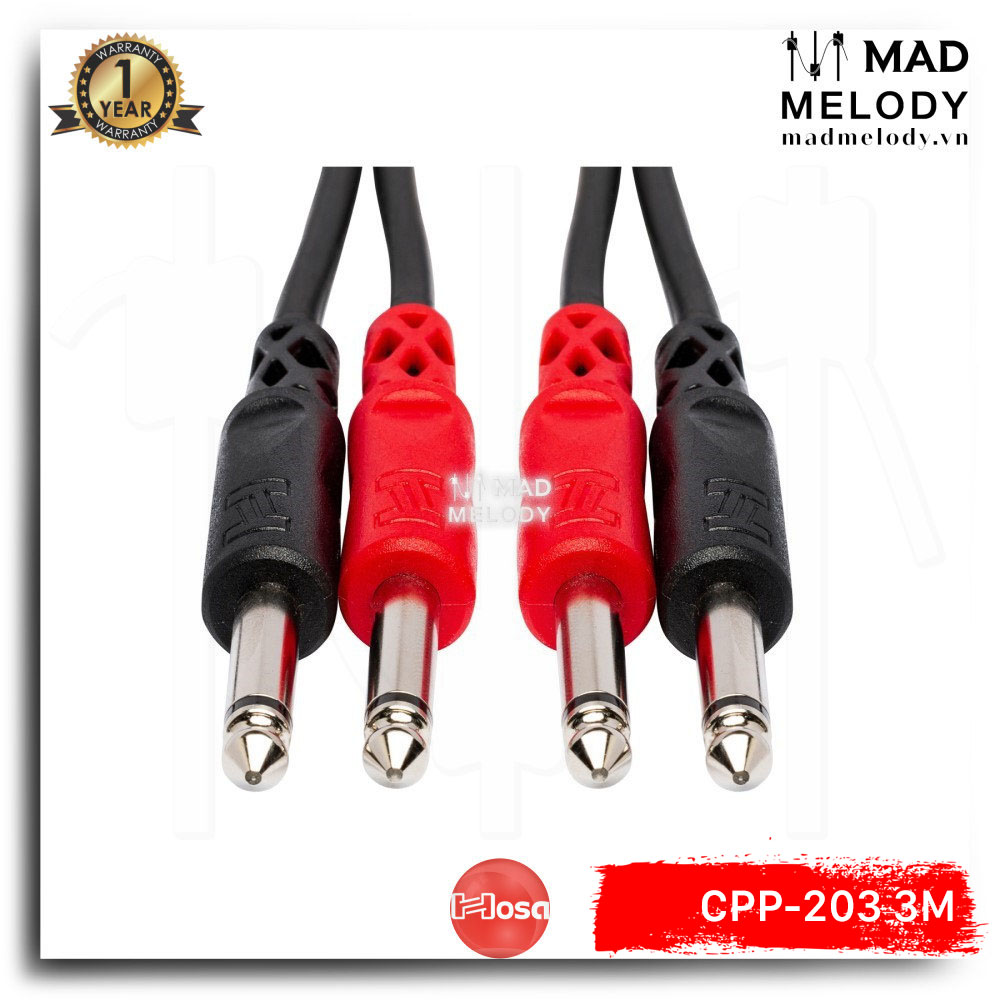 Hosa Stereo Interconnect CPP-203 (3m) (2 1/4in TS - 2 1/4in TS) [Dây cáp tín hiệu đôi 2 đầu 6ly TS NEW]