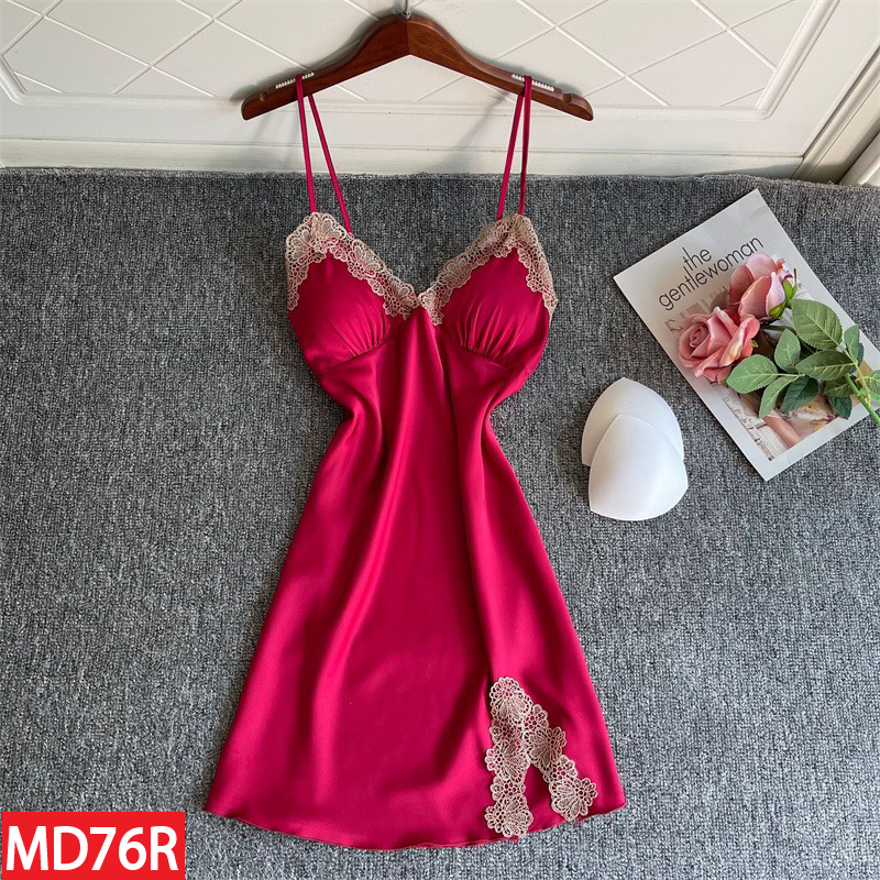 Váy Ngủ HISEXY Lụa Satin Phối Ren Kèm Mút Ngực MD76