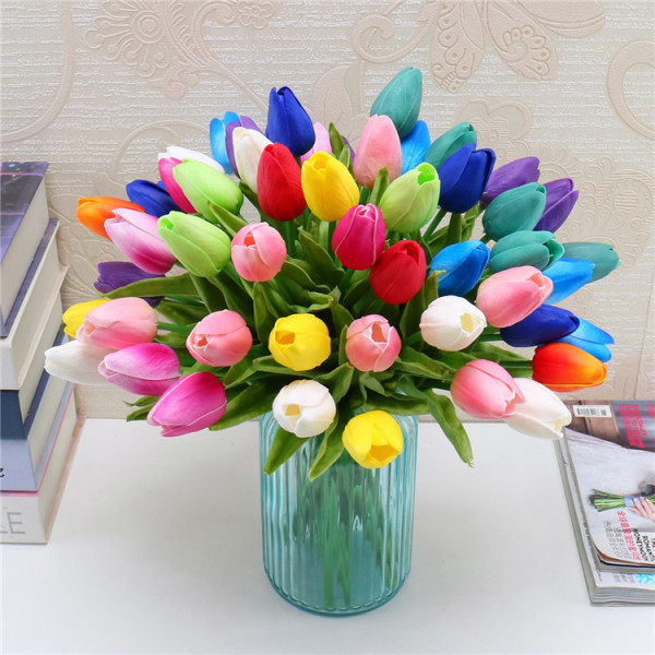 Một Bông Hoa Tulip giả PU bằng nhựa cao su cao cấp - Hoa lụa, Hoa giả trang trí đẹp, bình bông giả để bàn trang trí.