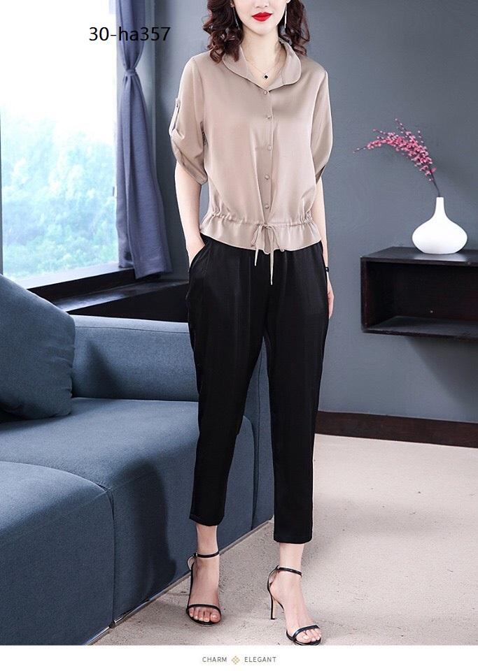 ha357- ÁO KIỂU RÚT EO TAY NGẮN XINH XẮN