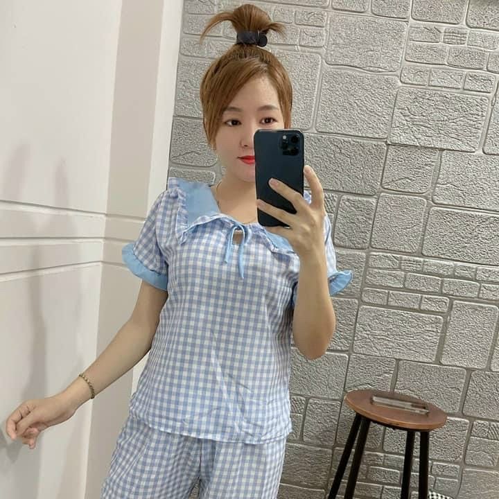 Đồ ngủ đùi caro vải kate lụafreesize dưới 54kg