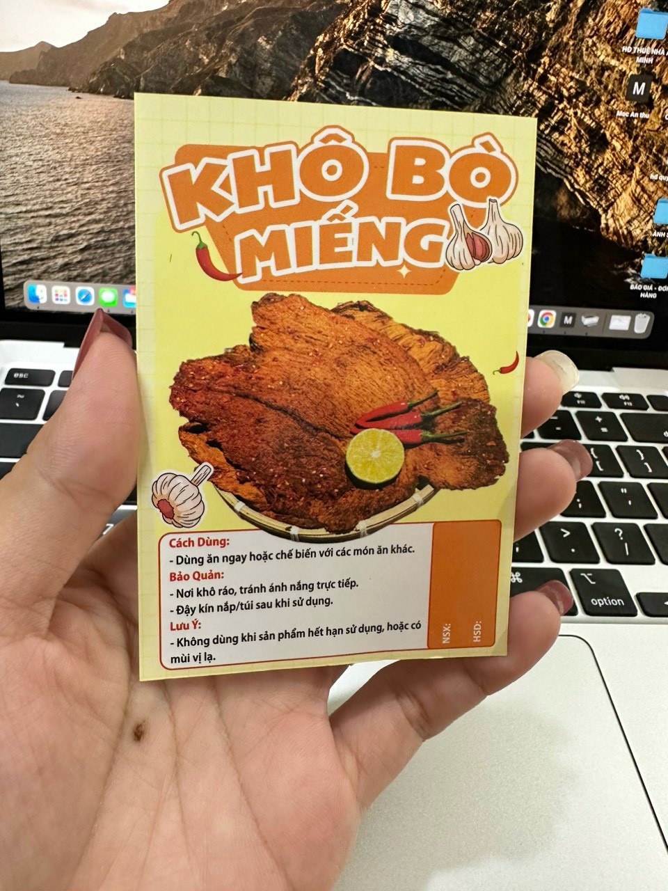 50 tem dán “khô bò miếng” 7x10 cm - cán bóng, dày, đẹp