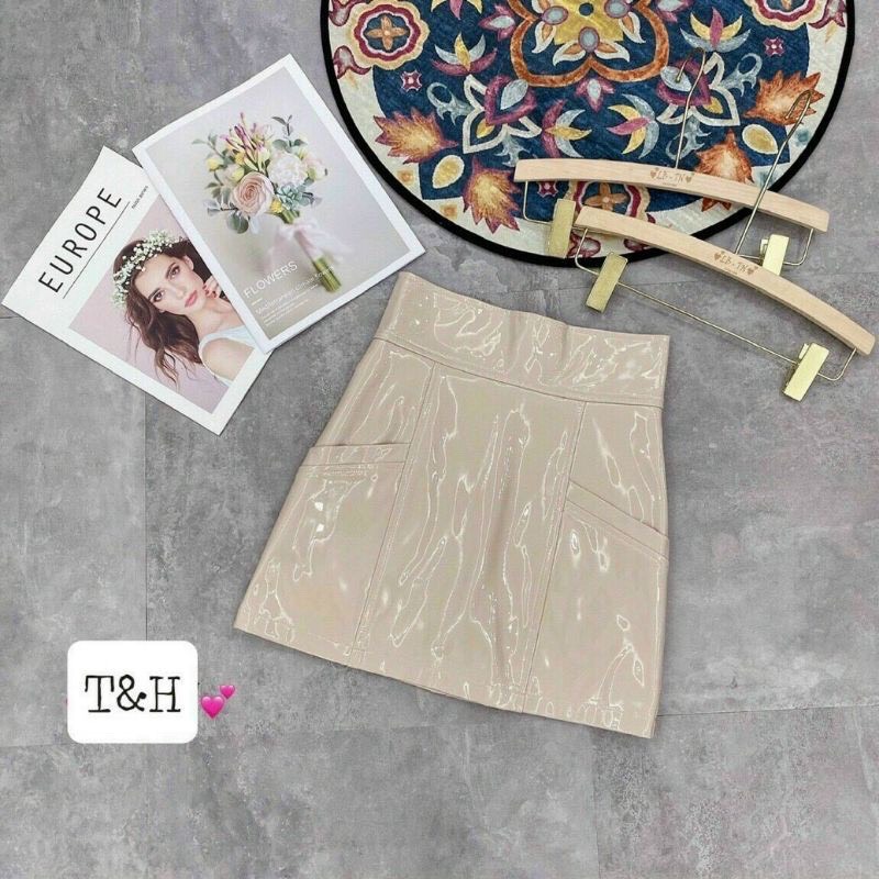 Chân váy da bóng cạp cao nhiều màu