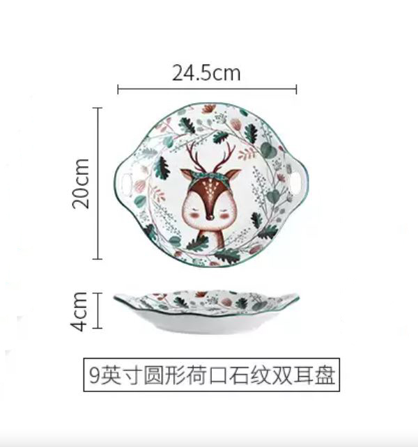 Bộ chén bát ăn cơm, đĩa khay gốm sứ Nai đen decor cao cấp