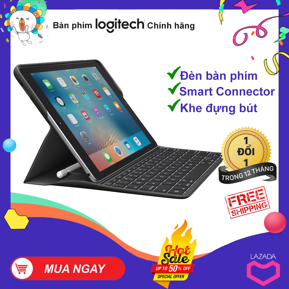 Bàn Phím iPad Pro 9.7  Kiêm Bao Da Hiệu Logitech Create Có Đèn Bàn Phím