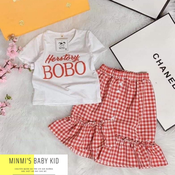 Set Đồ Áo Thun BOHO Váy Caro Đuôi Cá Phong Cách Hàn Quốc Size Đại Cho Bé Lớn Hàng QC Cao Cấp NHÃ UYÊN KIDS