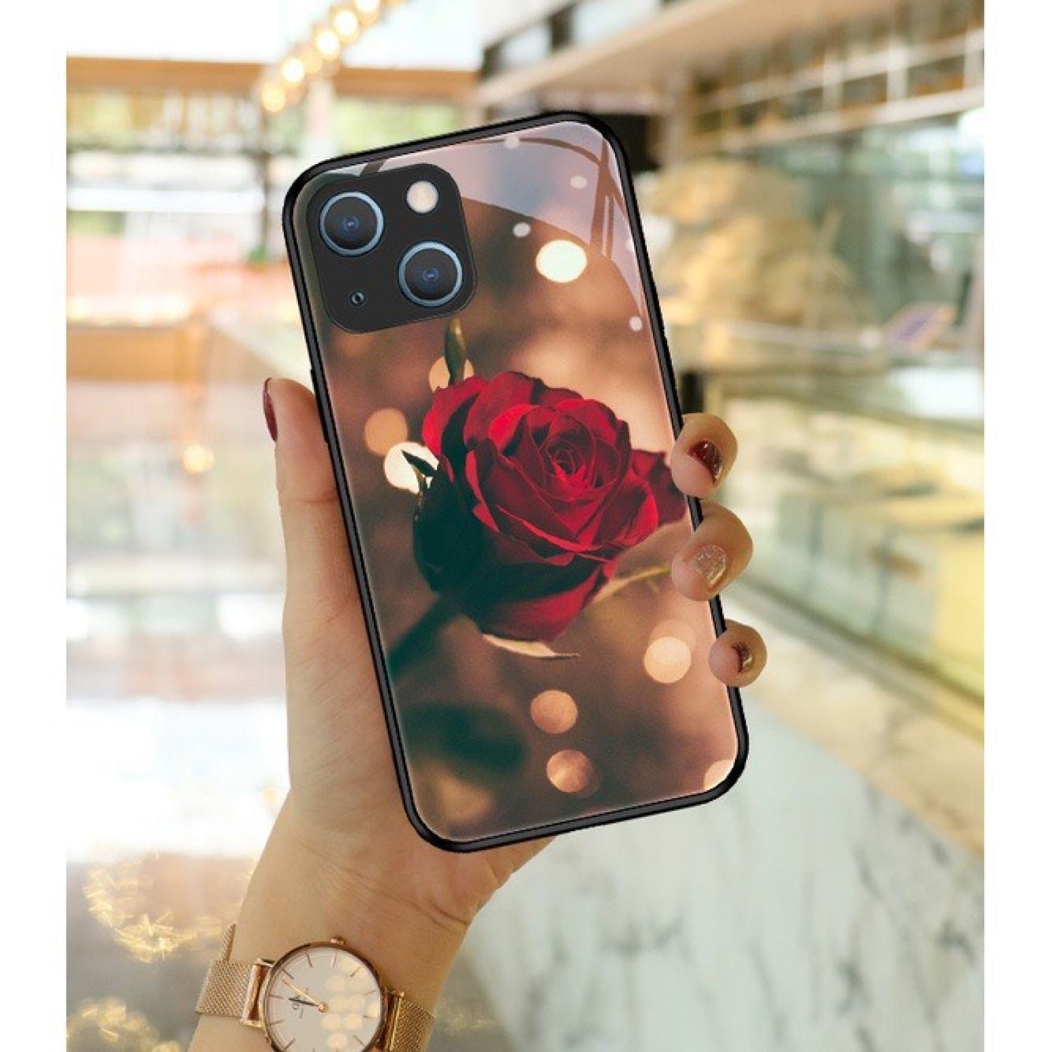 Ốp lưng Điện Thoại Kính Cường Lực In Hình hoa hồng thanh lịch Cho iρhone 13 6s plus 12 11 pro max 7 plus 8 X XS max, 11 mini, 12 mini, Xr