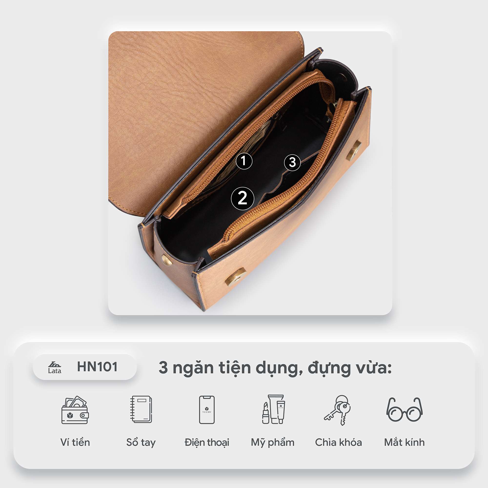 Túi đeo chéo da nữ form hộp Lata HN101