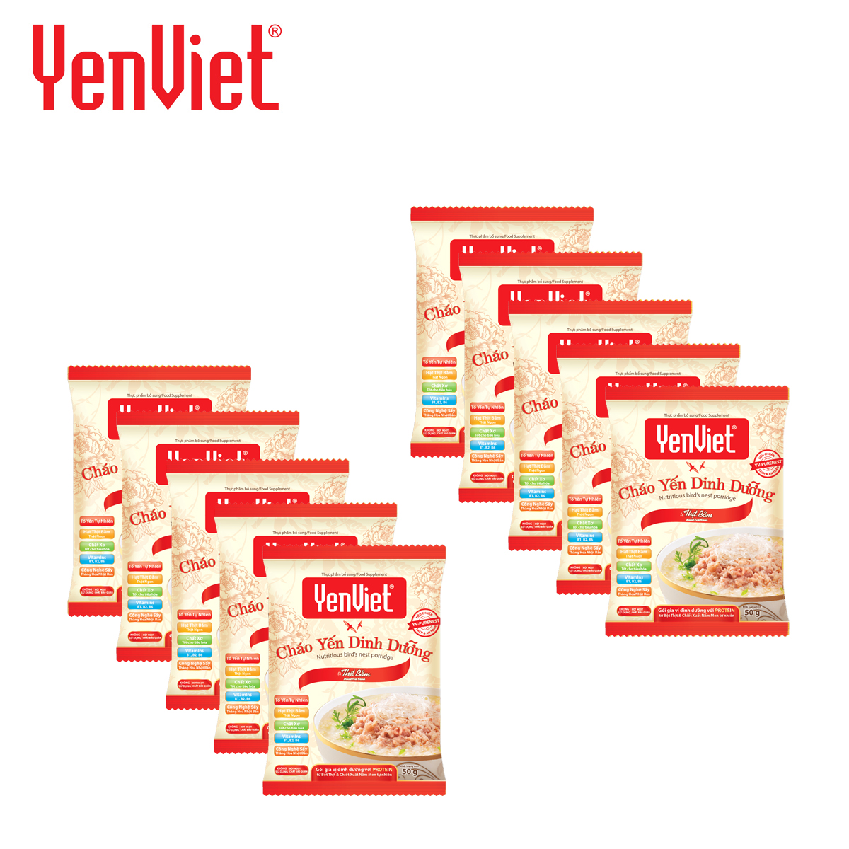 Combo 10 gói cháo yến dinh dưỡng vị thịt bằm nutritious bird’s nest porridge minced pork flavor yến việt