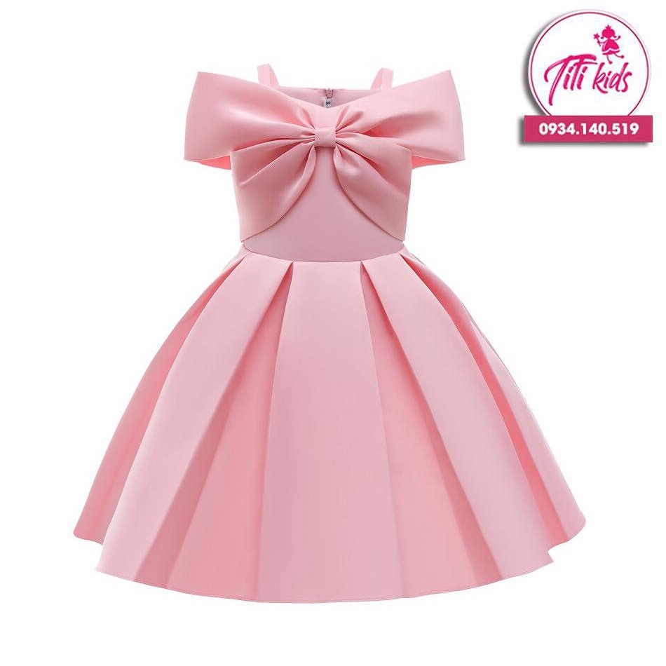 Váy Đầm Công Chúa Bé Gái Đỏ Hồng Phi Lụa Cao Cấp - CC155