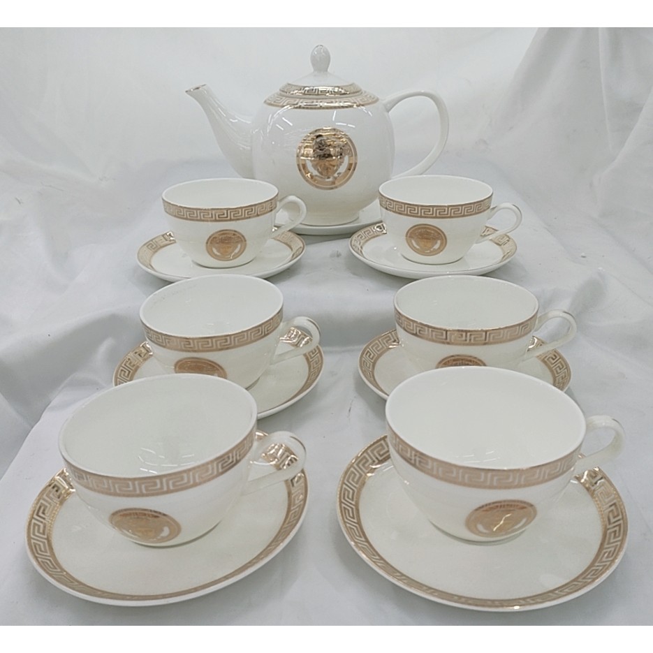 BỘ ẤM CHÉN( BÌNH TRÀ ) SỨ XƯƠNG VERSACE VIỀN VÀNG CAO CẤP
