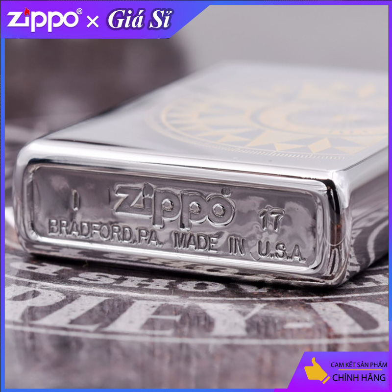 Bật lửa Zippo khắc La Bàn bản tiêu chuẩn mạ Chrome
