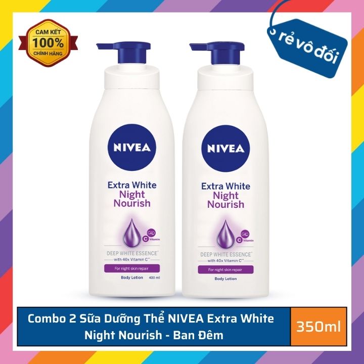 Combo 2 PCs Nivea extra white night nourishing facial moisturizer 350ml-Thailand