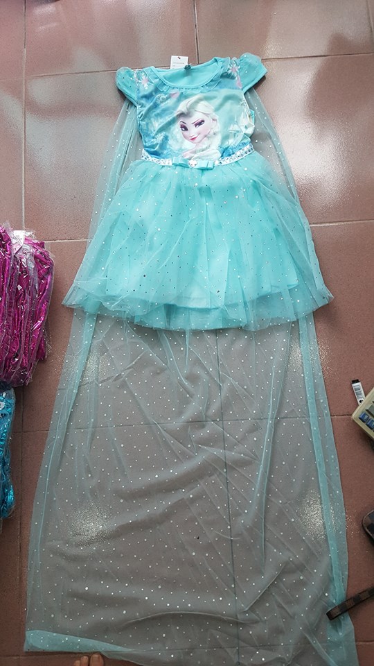 Đầm công chúa elsa khăn choàng dài xanh D264