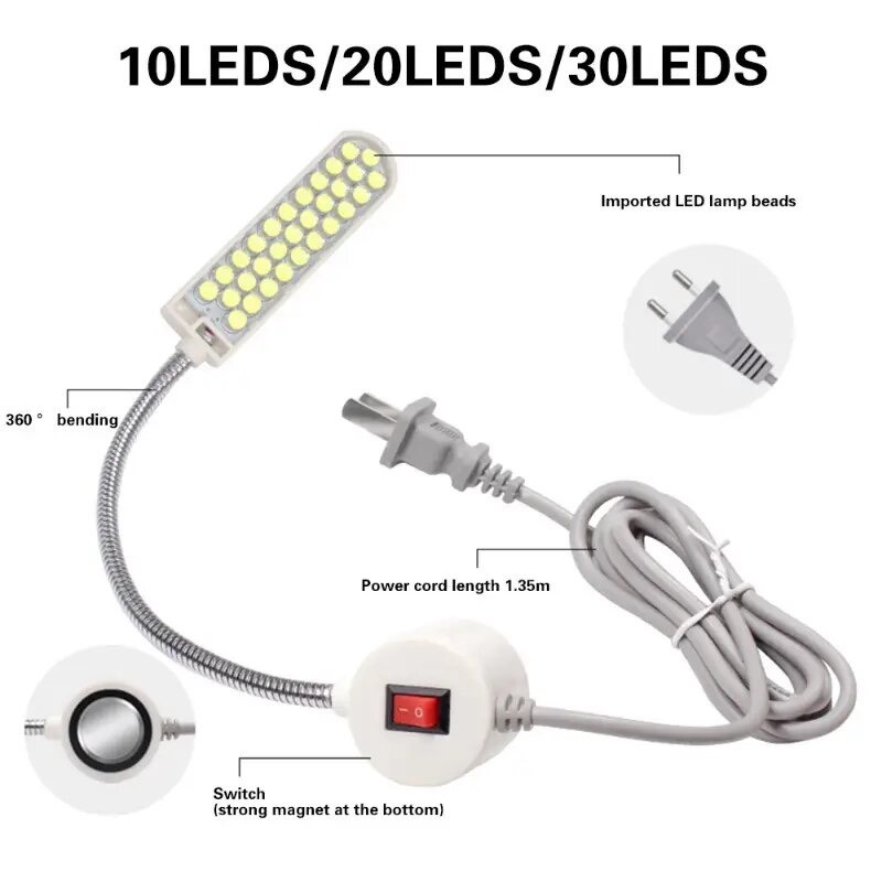 Đèn cần, bóng Led, gắn nam châm hút cực mạnh 10 bóng, 20 bóng, 30 bóng sử dụng máy nghành may