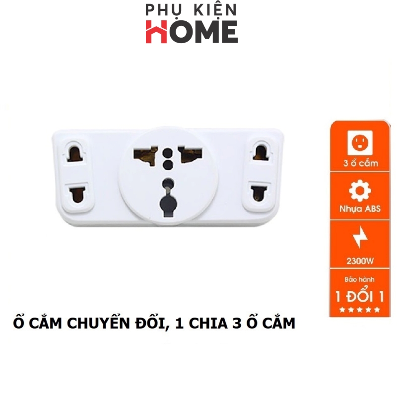 Ổ Cắm 2 Chức Năng: Phích Cắm Chia 3 Và Ổ Cắm Chuyển Đổi Từ 3 Chấu Thành 2 Thấu, 2000W, Nhựa ABS. Phụ Kiện Home 8605