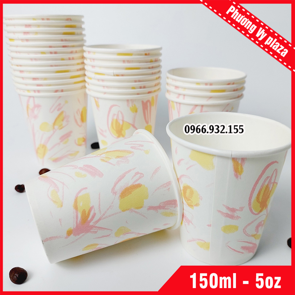 50 chiếc cốc giấy hoa 5oz - 150ml ly giấy NHẬP KHẨU HÀN QUỐC