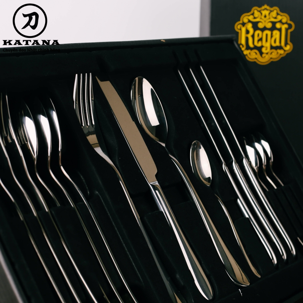 Bộ 16 chiếc thìa dĩa cao cấp REGAL vân trơn Elegance VTK-02