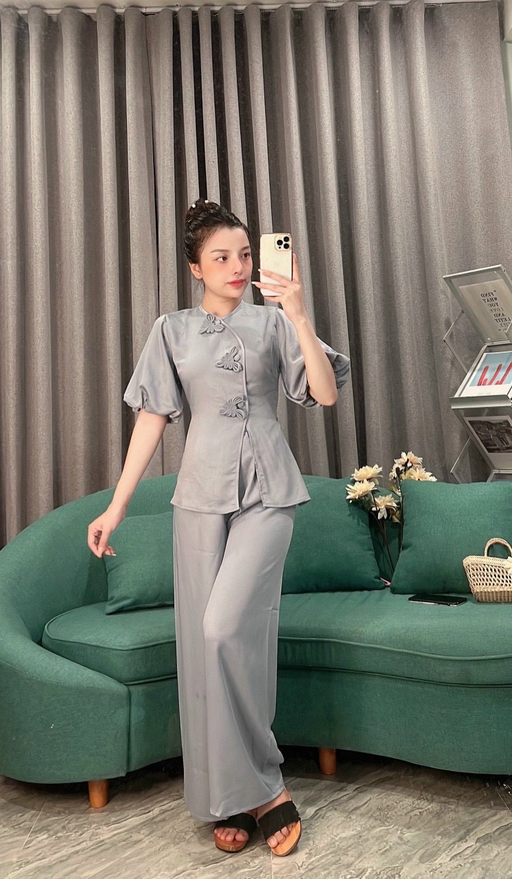 Đồ Lam Đi Chùa # Mẫu 3 Bông Lụa# Quần Áo Nữ