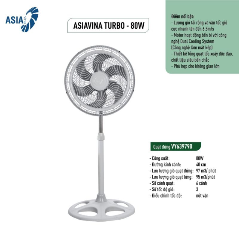 Quạt đứng turbo asia dtb1601 , sải cánh 40cm sử dụng văn phòng, phòng khách, phòng ngủ