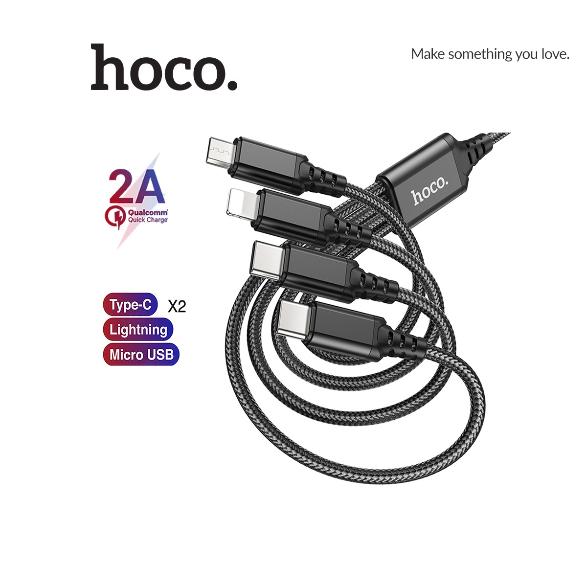 Cáp sạc 2a hoco x76 lightning + micro + 2 type-c dây dù siêu bền dài 1m