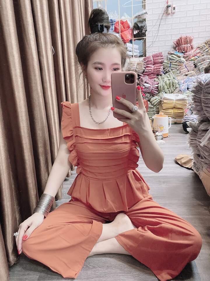 Đồ Bộ Voan Hot Trend Tay Cánh Tiên Thân Xếp Li Ngang Quần Ống Rộng Nữ Tính TTSA0666