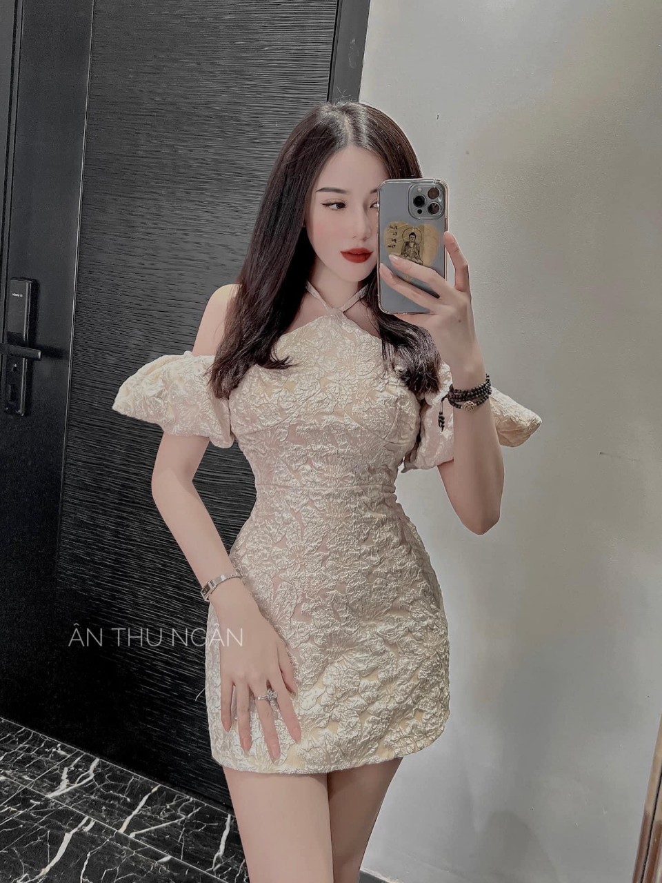 Đầm gấm xốp có mút ngực có lót xinh ld22