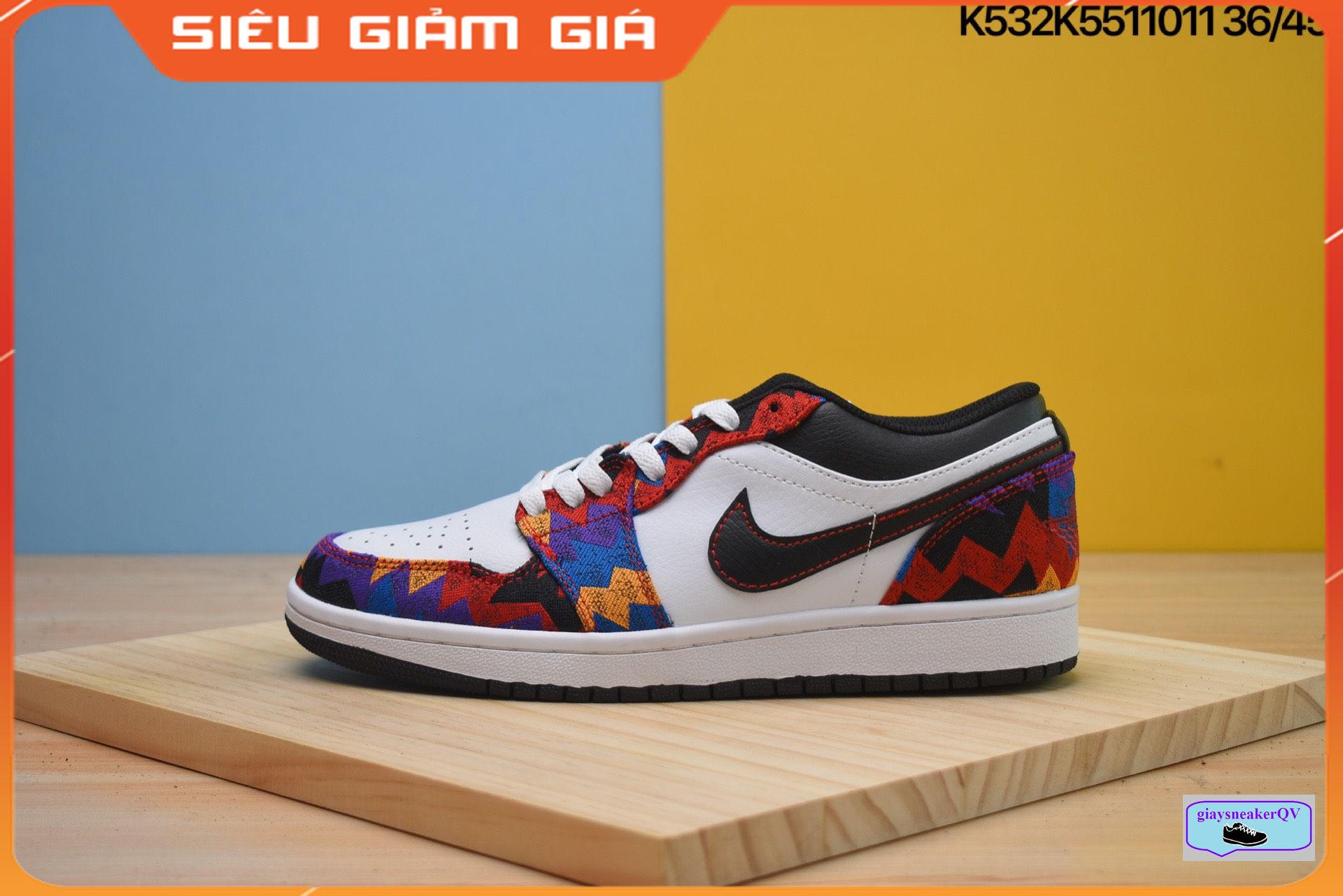 FULL BOX + QUÀ TẶNG Giày thể thao Air Jordan 1 Low Nothing But Net thổ cẩm