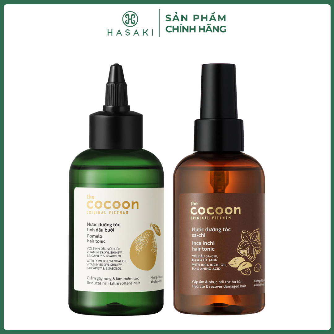 Combo cocoon nước dưỡng tóc tinh dầu bưởi 140ml & nước dưỡng tóc sa-chi 140ml hasaki sản phẩm chính hãng