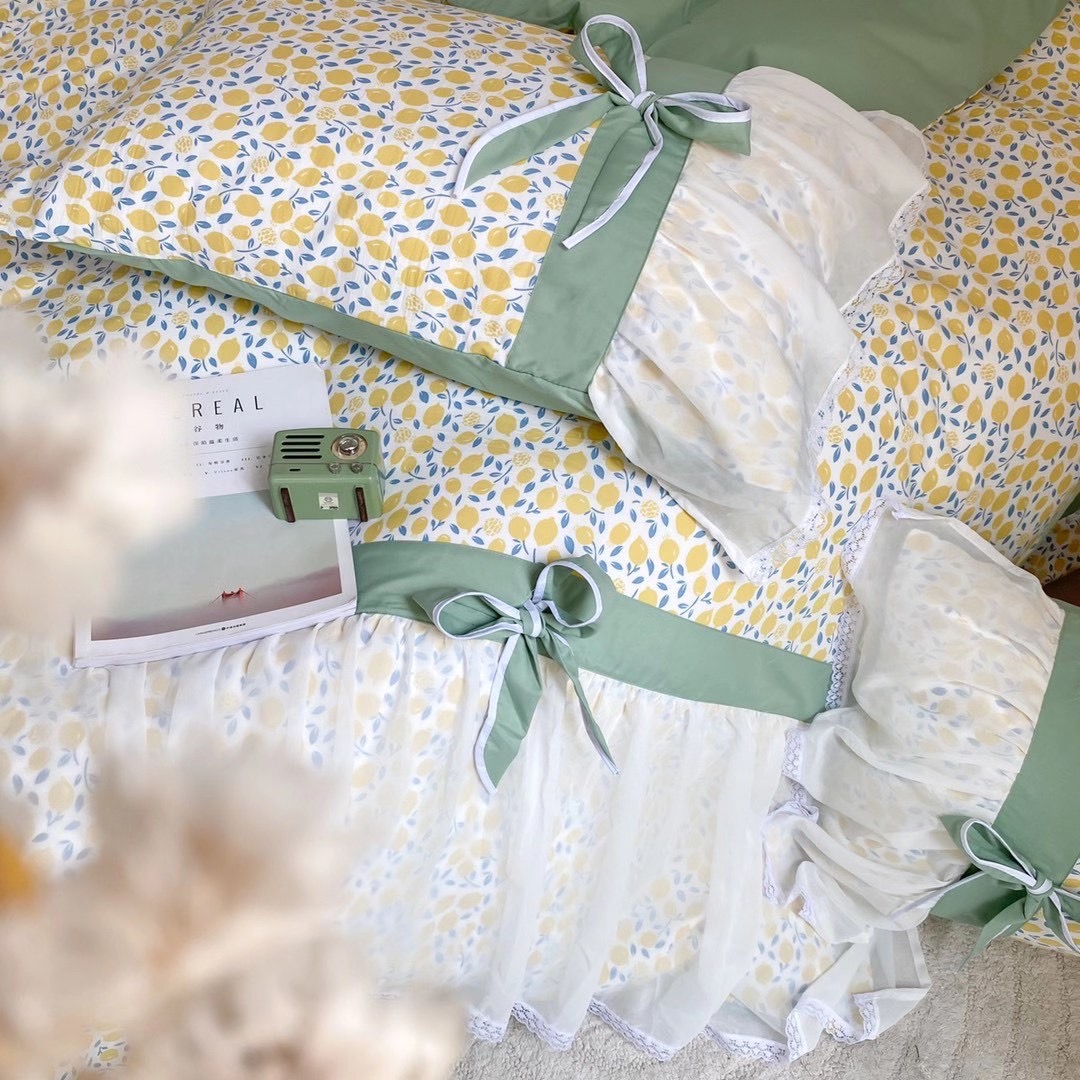 Bộ chăn ga cotton viền bèo