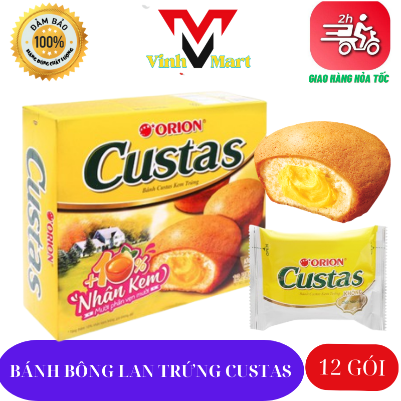 Bánh Bông Lan Nhân Kem Custas Hộp 12 Cái