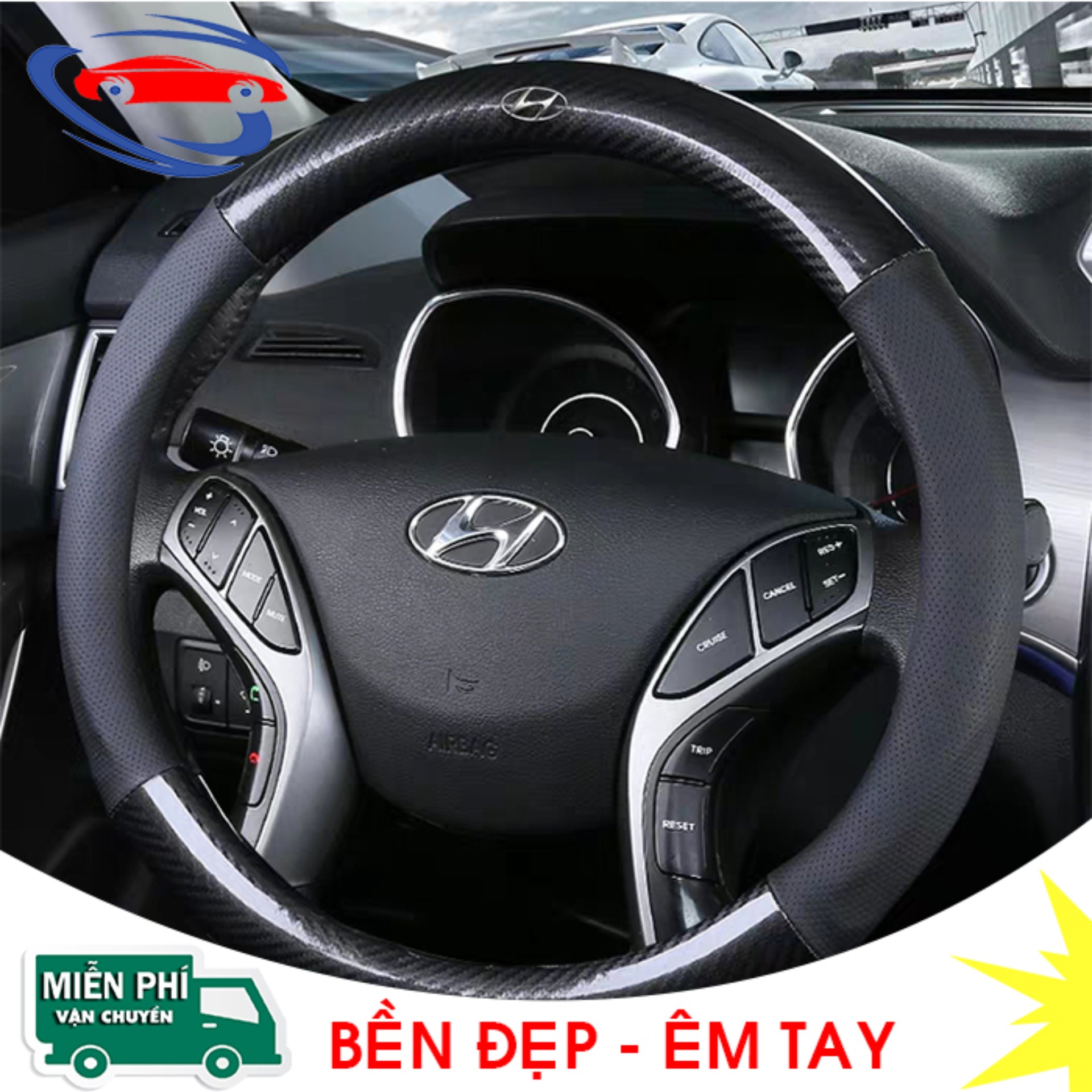 BỌC VÔ LĂNG DA CARBON CAO CẤP XE HYUNDAI