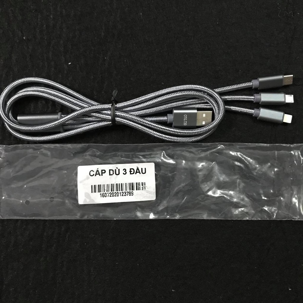 Cáp sạc dây dù 3 đầu Type C, Micro usb, Lightning(Iphone)