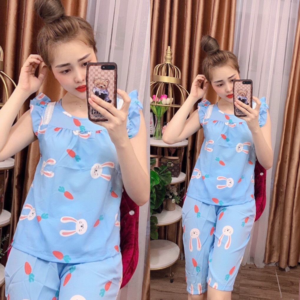 ĐỒ BỘ LỤA LỬNG MẶC NHÀ HỌA TIẾT HÌNH THÚ DỄ THƯƠNG (ẢNH THÂT) CÓ SIZE 40-75KG - LUA20