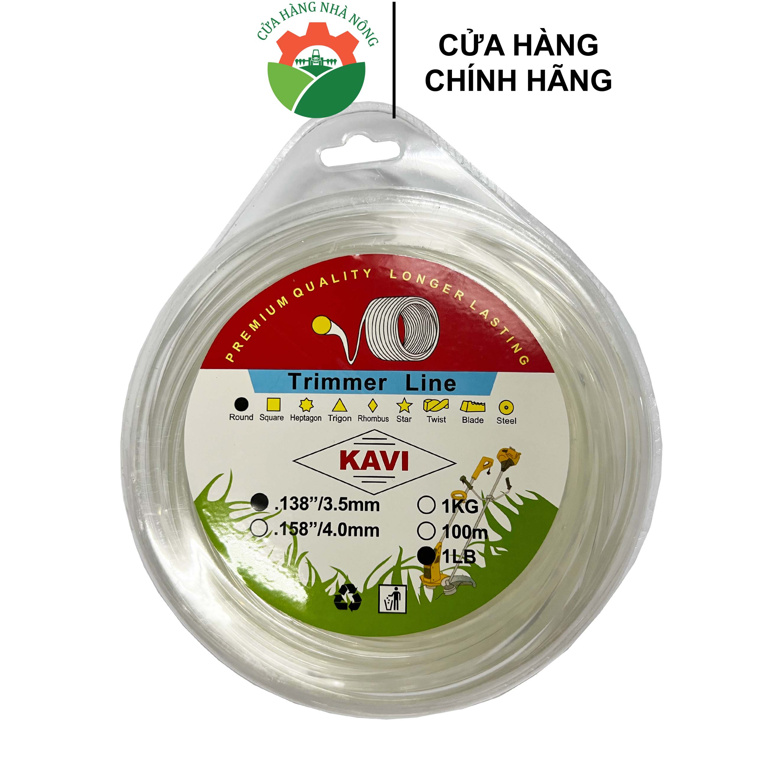 Cước cắt cỏ trắng tròn kavi 3.5 / 4.0 mm cuộn 450g cao cấp