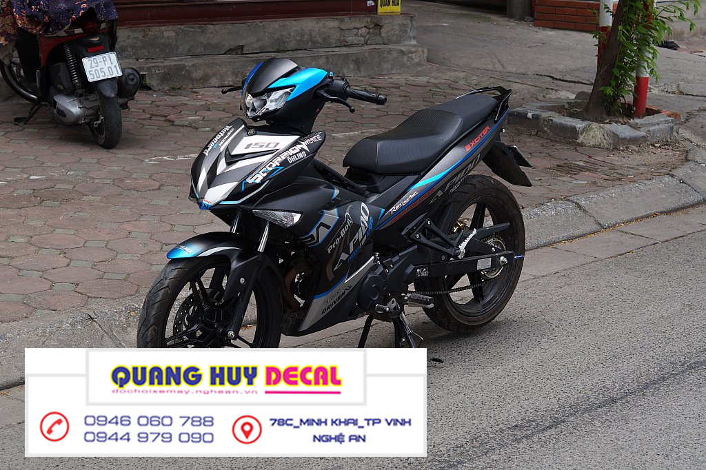 Tem trùm xe máy exciter 150 xanh đen apido độ đẹp - tem  trùm xe máy exciter 150 thiết kế theo yêu cầu - chế độ tem trùm xe máy exciter 150 đẹp rẻ chất