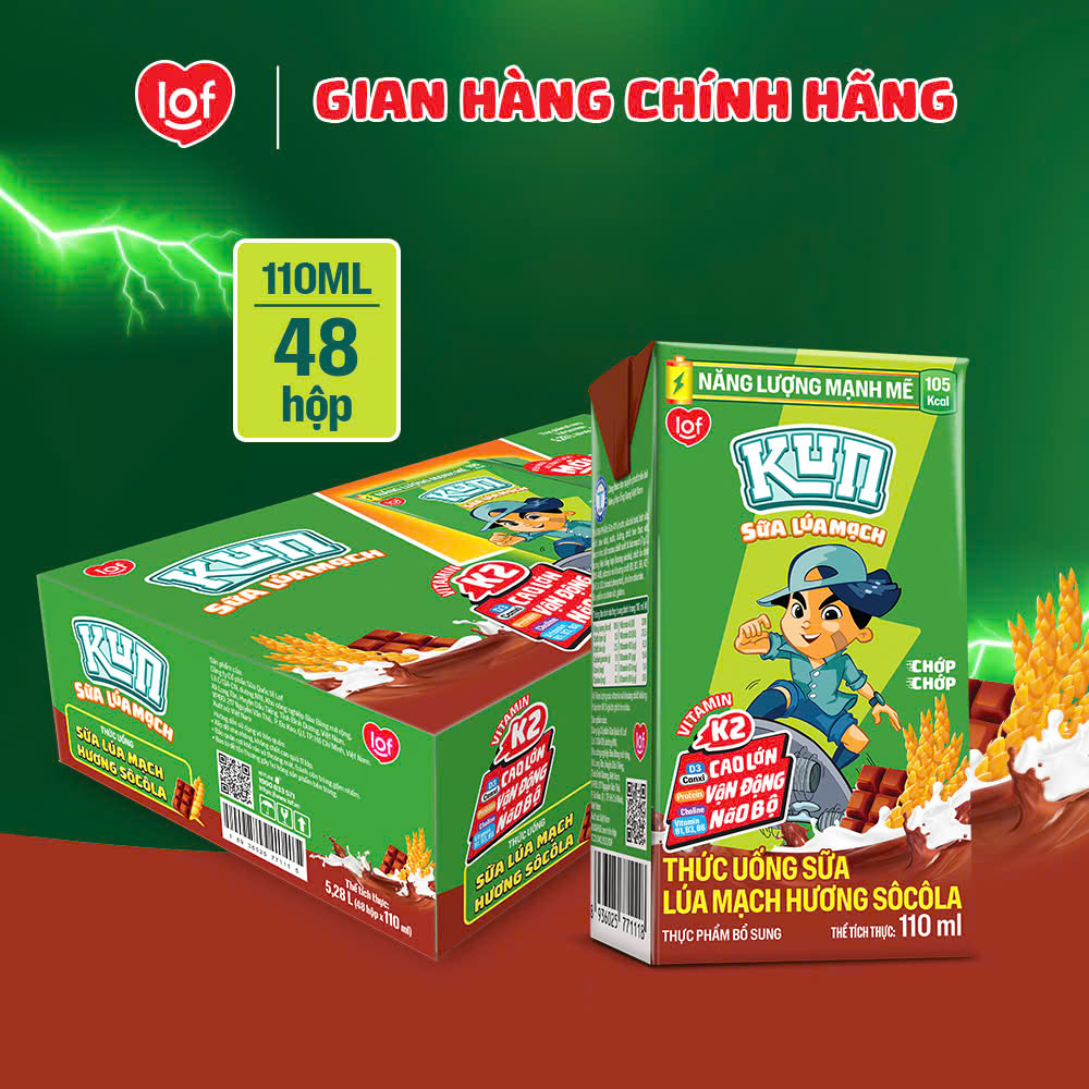 Sữa lúa mạch KUN vị socola thùng 48 hộp x 110ml