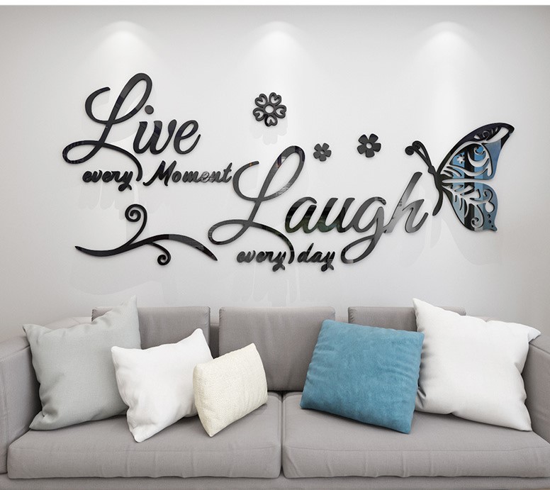 Tranh dán tường mica 3d - Live and love chữ đen- Trang trí quán cafe, trà sữa, cafe, spa, thẩm mỹ viện