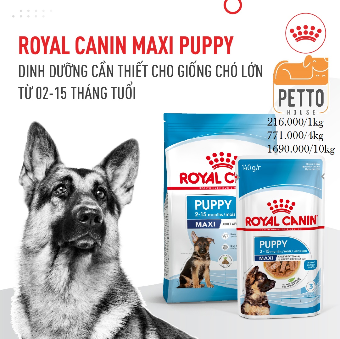Royal Canin Maxi Puppy 4kg hạt khô thức ăn cho chó con dưới 15 tháng tuổi sản xuất tại pháp