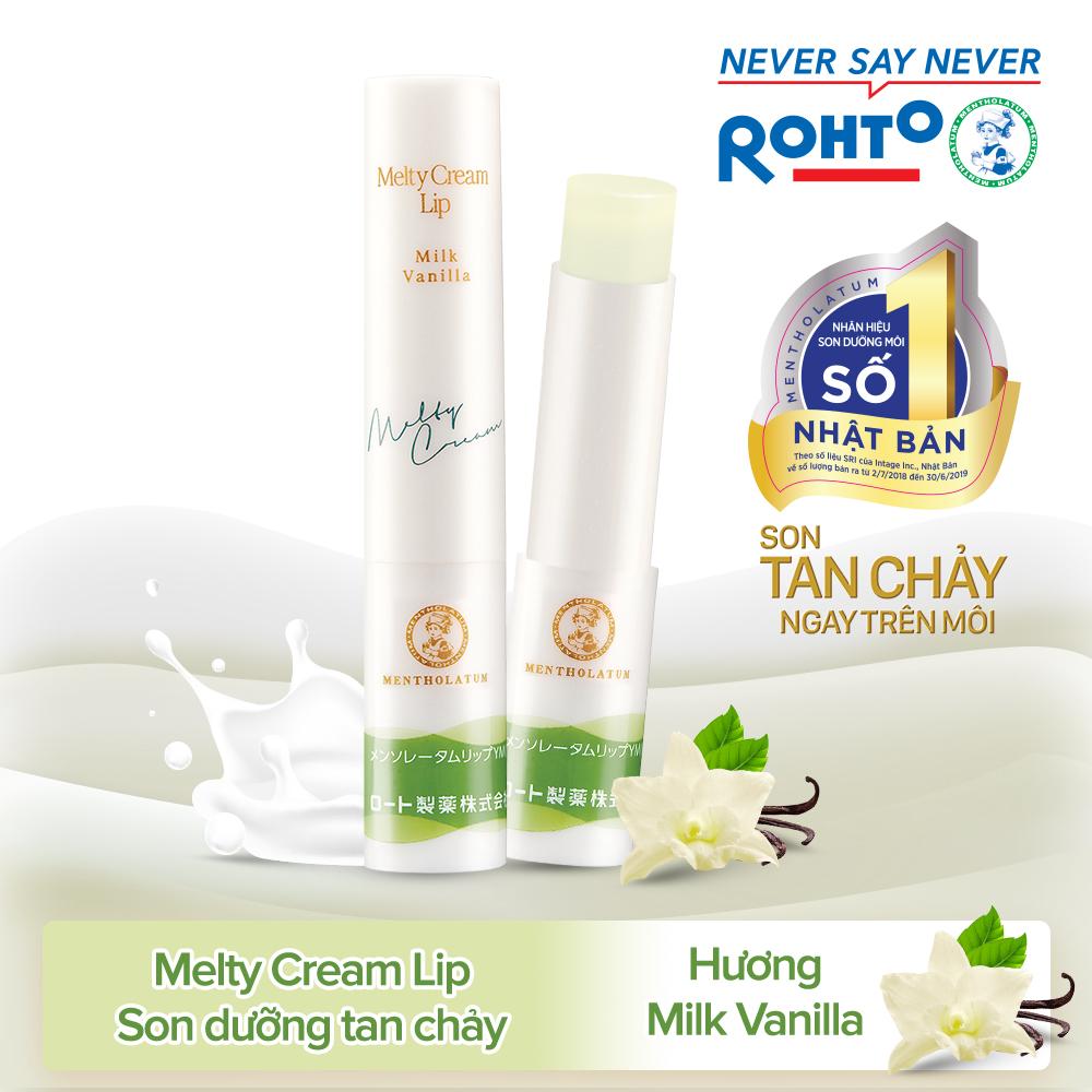 Son tan chảy dưỡng môi chống nắng Mentholatum Melty Cream Lip SPF25, PA+++ Milk Vanilla 2.4g (hương Vani)