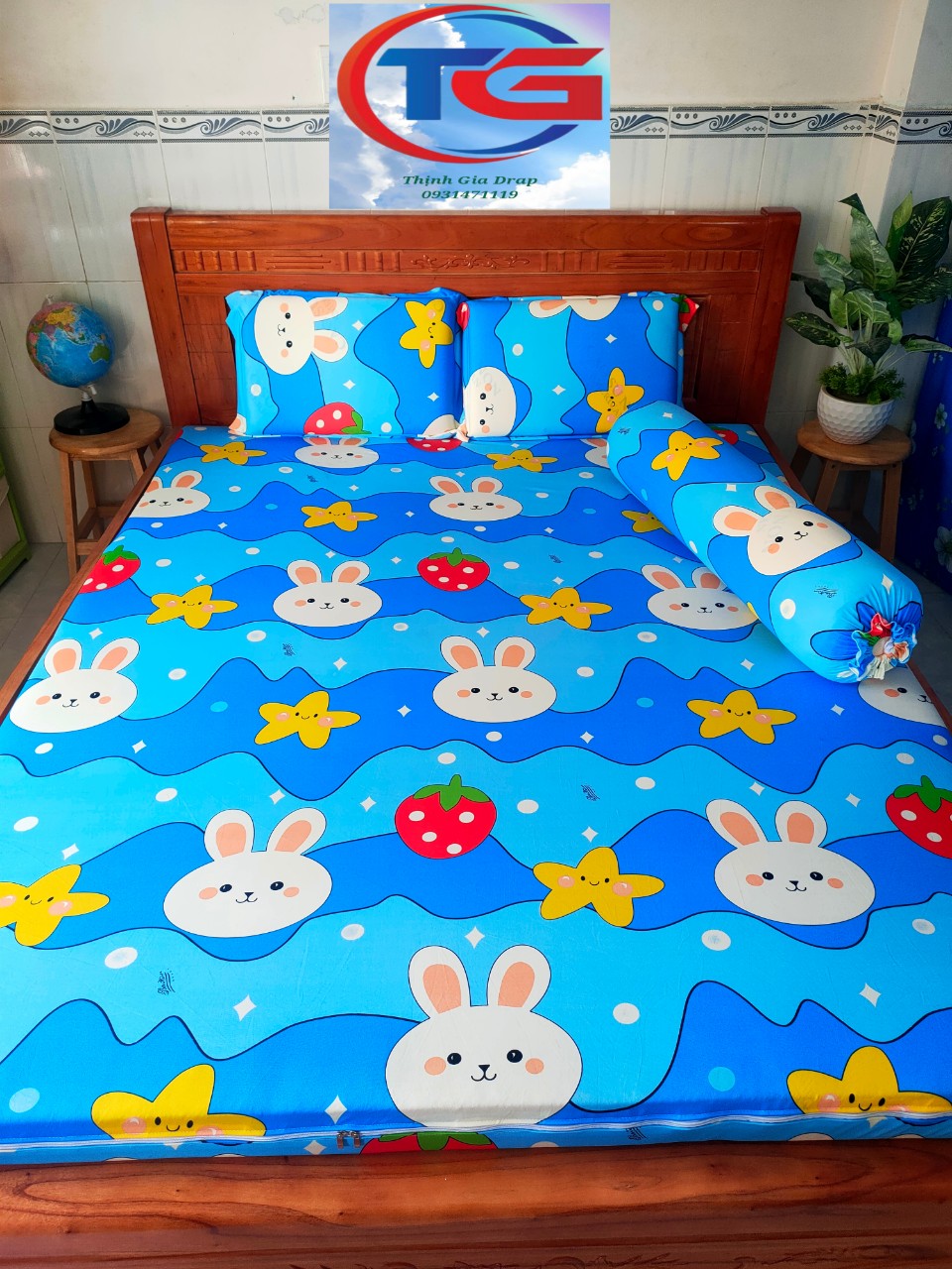 Bộ drap 4 món Thun 3D Hàn Quốc ( 1drap + 2 gối nằm + 1 gối ôm)