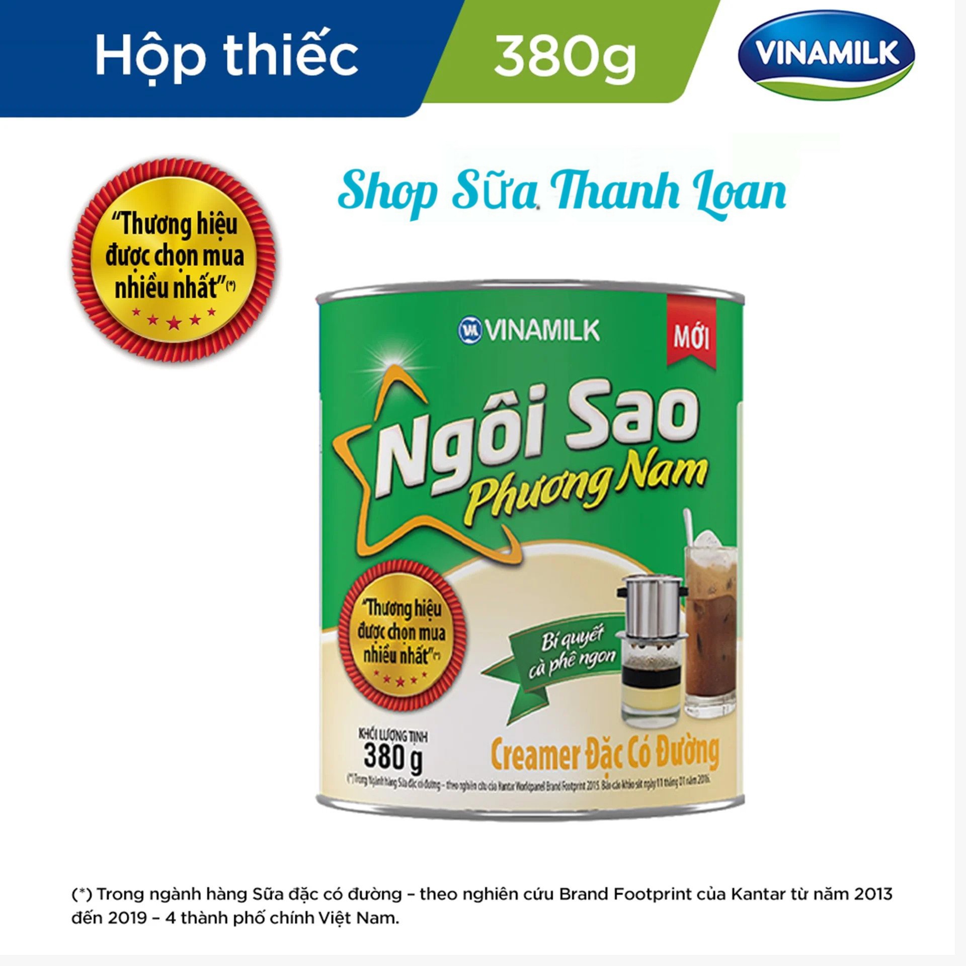 (HSD T5-2025) COMBO 5 LON CREAMER ĐẶC NGÔI SAO PHƯƠNG NAM XANH LÁ - HỘP THIẾC 380G.