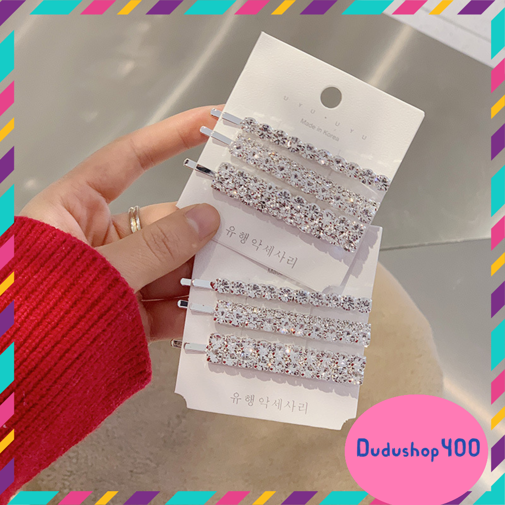 Set 3 kẹp mái đính đá hàn quốc sang chảnh