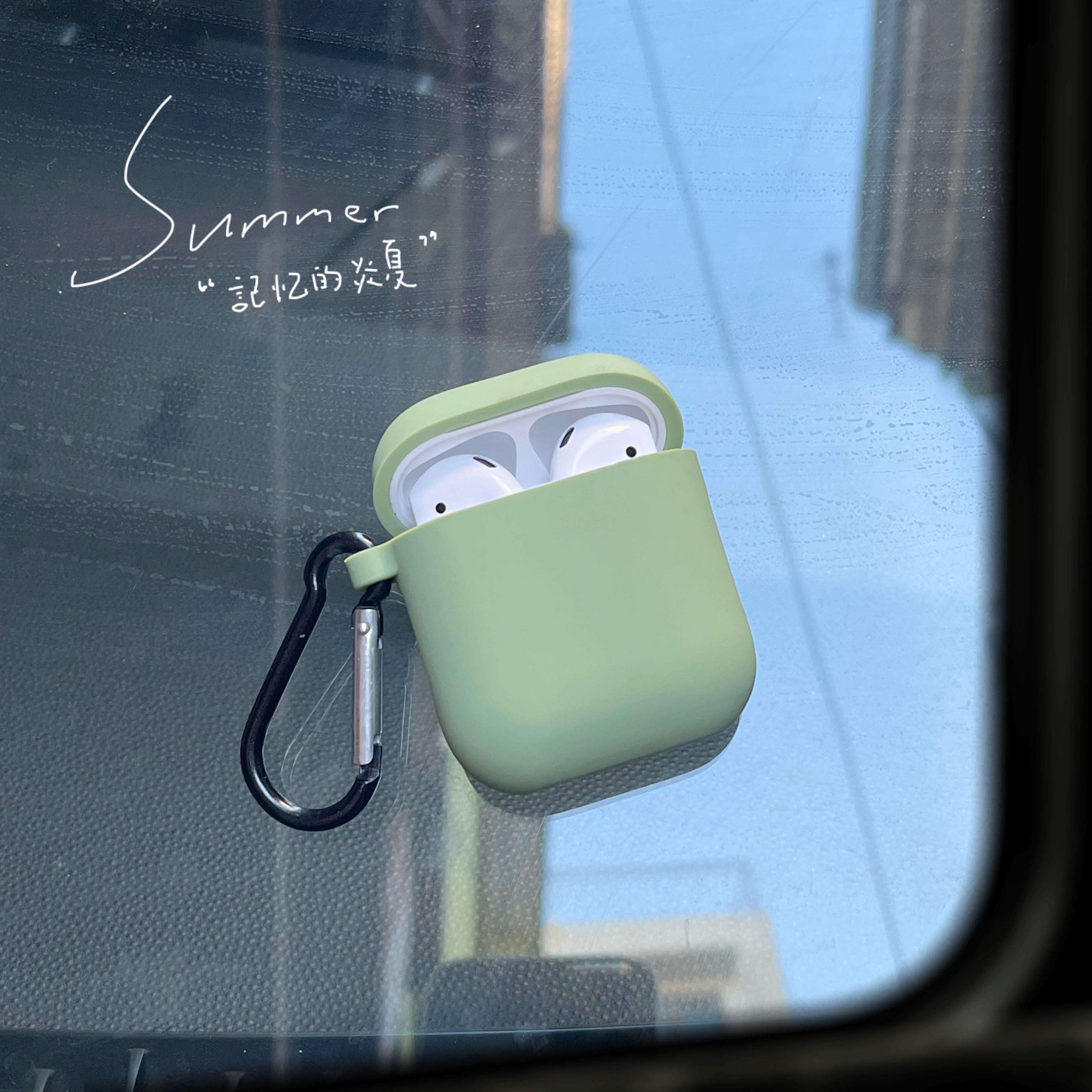 Shell case green matcha attached hook flower, carrying earphone AirPods 1 2 pro-facing AirPods impact-resistant, transparent print picture