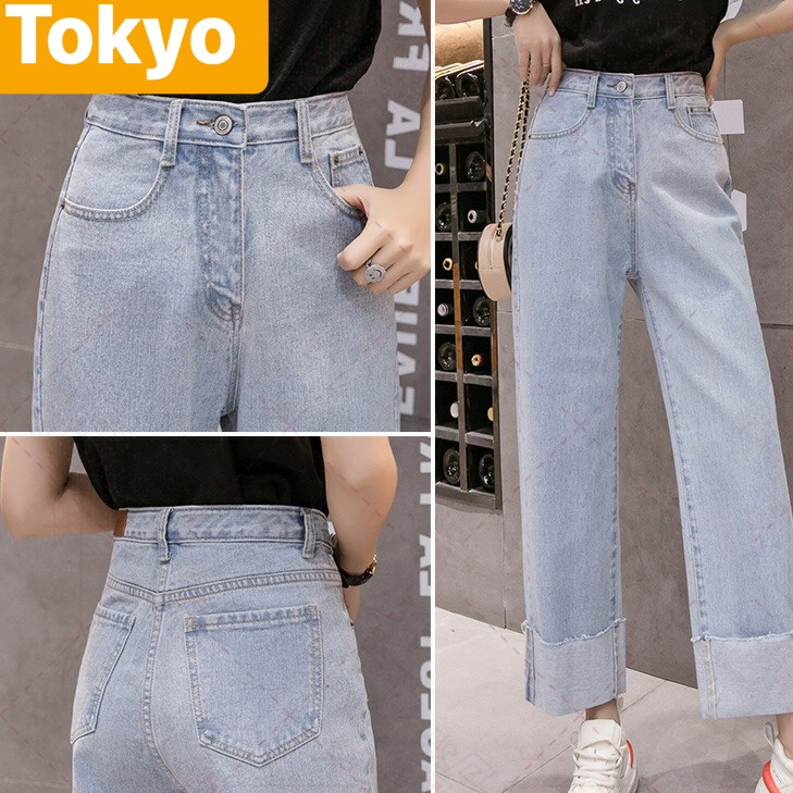 QUẦN JEAN BAGGY NỮ CHẤT BÒ XANH ỐNG RỘNG GẤP LAI LƯNG CAO NÂNG MÔNG RAN MORI TOKY-23 CAO CẤP - TOKYO FASHION