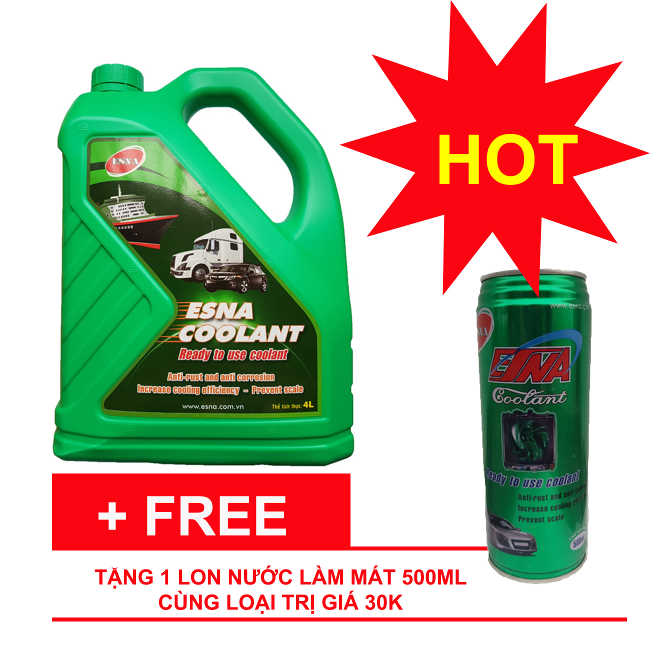 Quà tặng nước làm mát màu xanh oki radiator coolant can 4l tặng lon 500ml